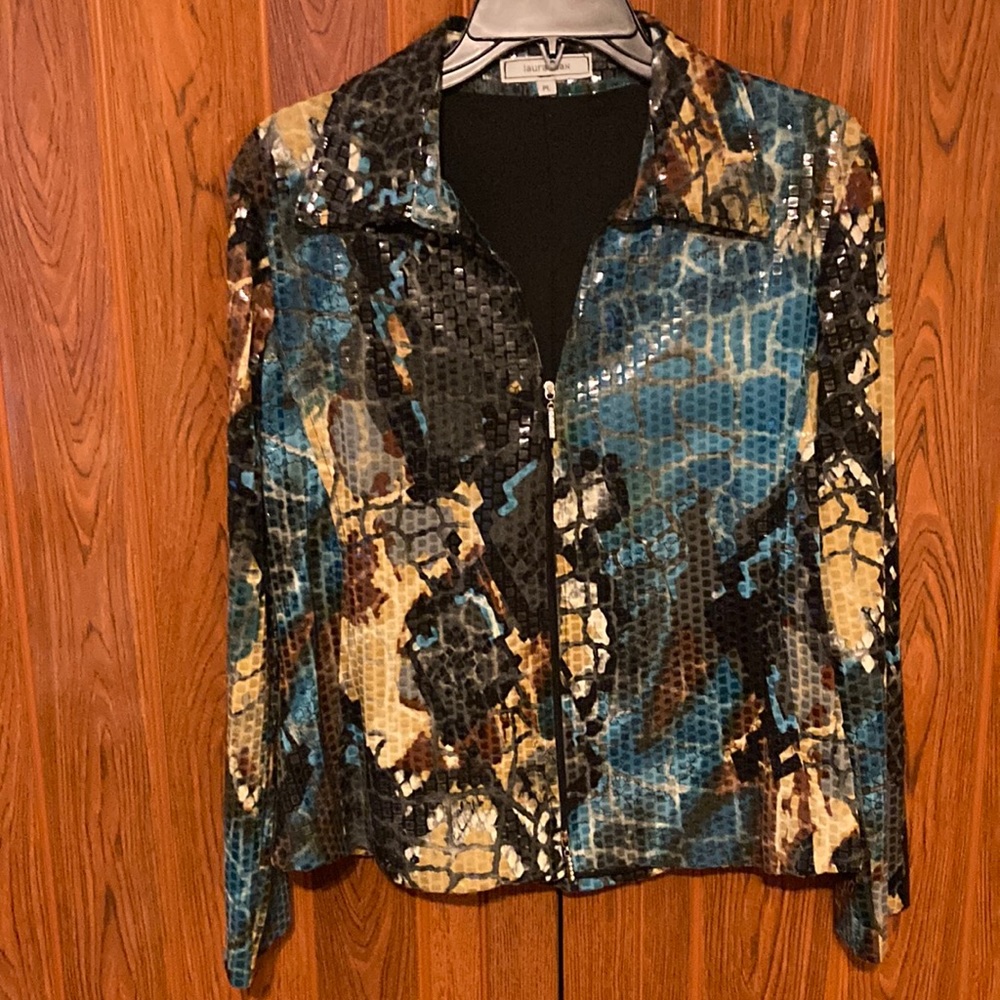 NWOT Women Sparkle Glitter Blouse Party Abstract Color Long s Slivers 12P